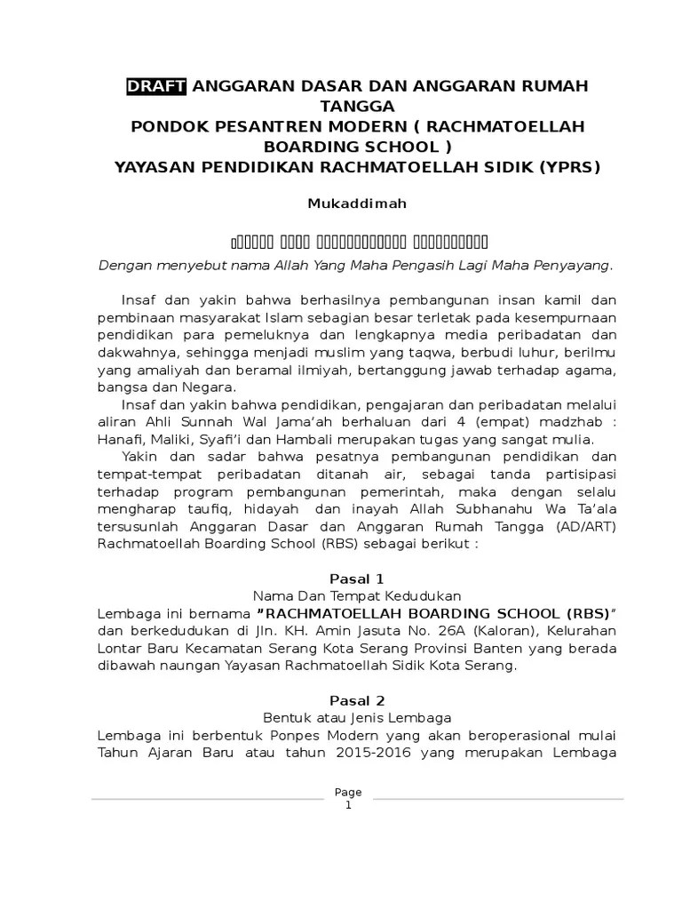 Adart Ponpes Modern Pdf Membangun sebuah cikal bakal sarana pendidikan Pondok Pesantren yang dilengkapi berbagai sarana pendidikan umum agama dan pelatihan keterampilan yang memadai serta didukung sarana ibadah asrama dan pusat kegiaatan usaha.