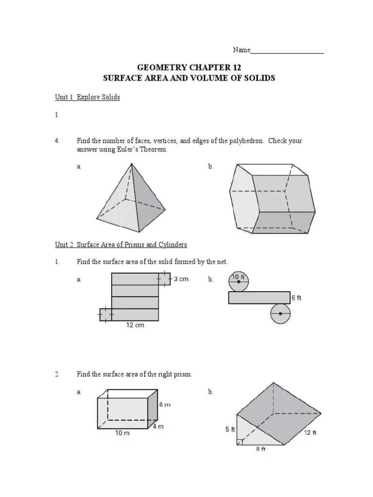 Geometry Chapter 12: Exploring Surface Areas And Volumes Of Various ...