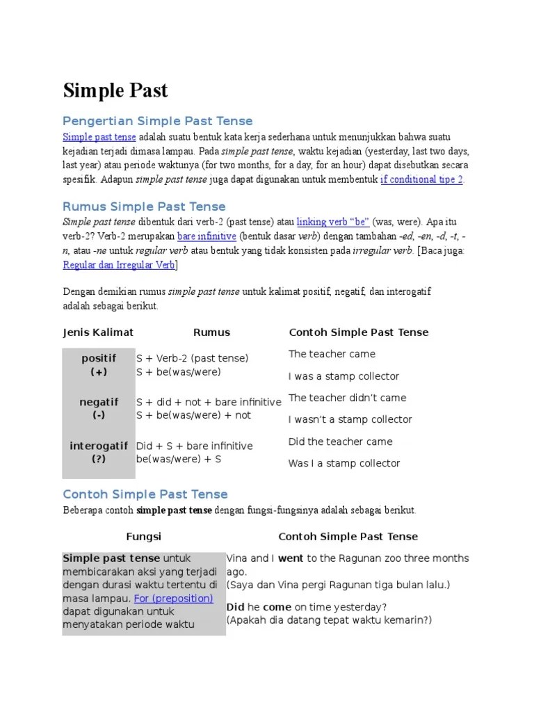 Pengertian Simple Past Tense Dalam Bahasa Inggris