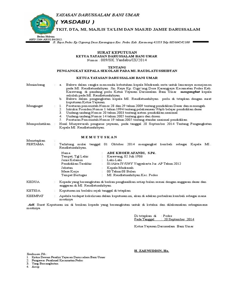 Contoh sk pengangkatan ketua yayasan. Sk Pengangkatan Ketua Yayasan