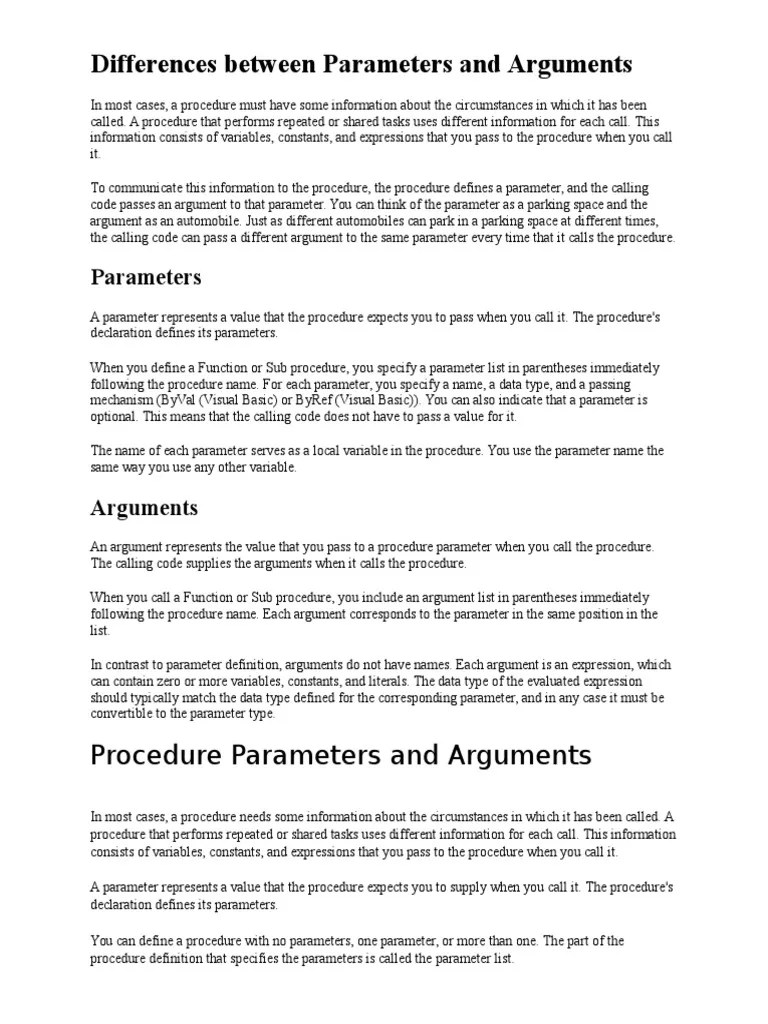 Differences Between Parameters And Arguments | PDF | Parameter (Computer Programming) | Subroutine