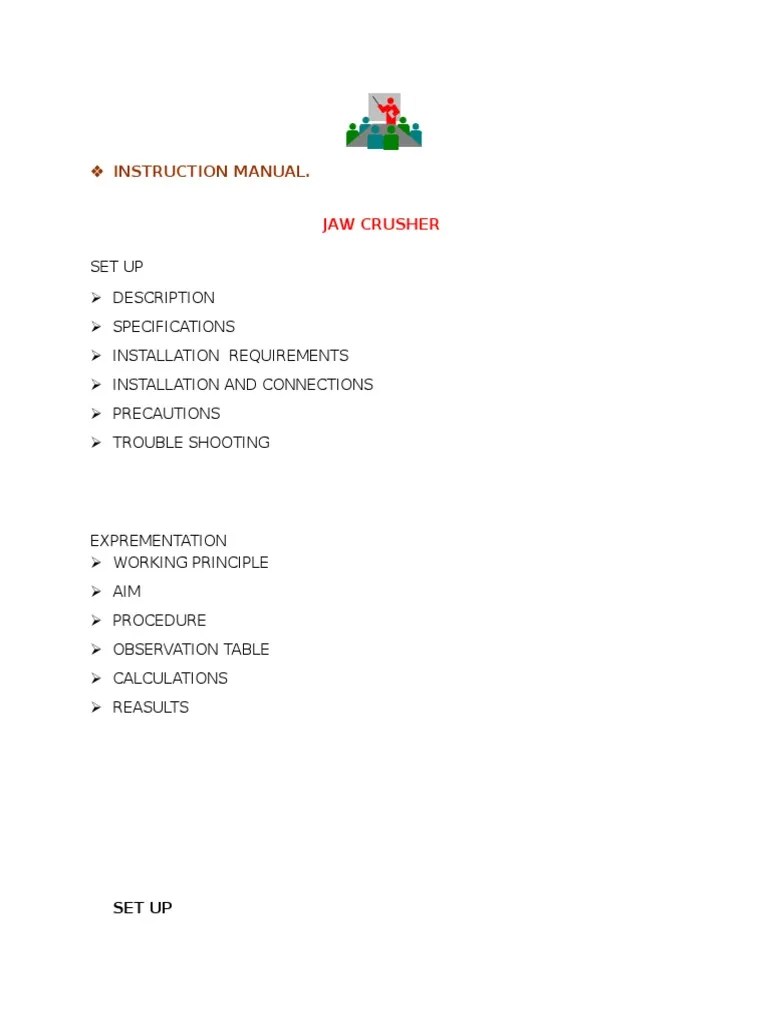 Guidelines For Setup, Operation And Experimentation Of A Jaw Crusher ...