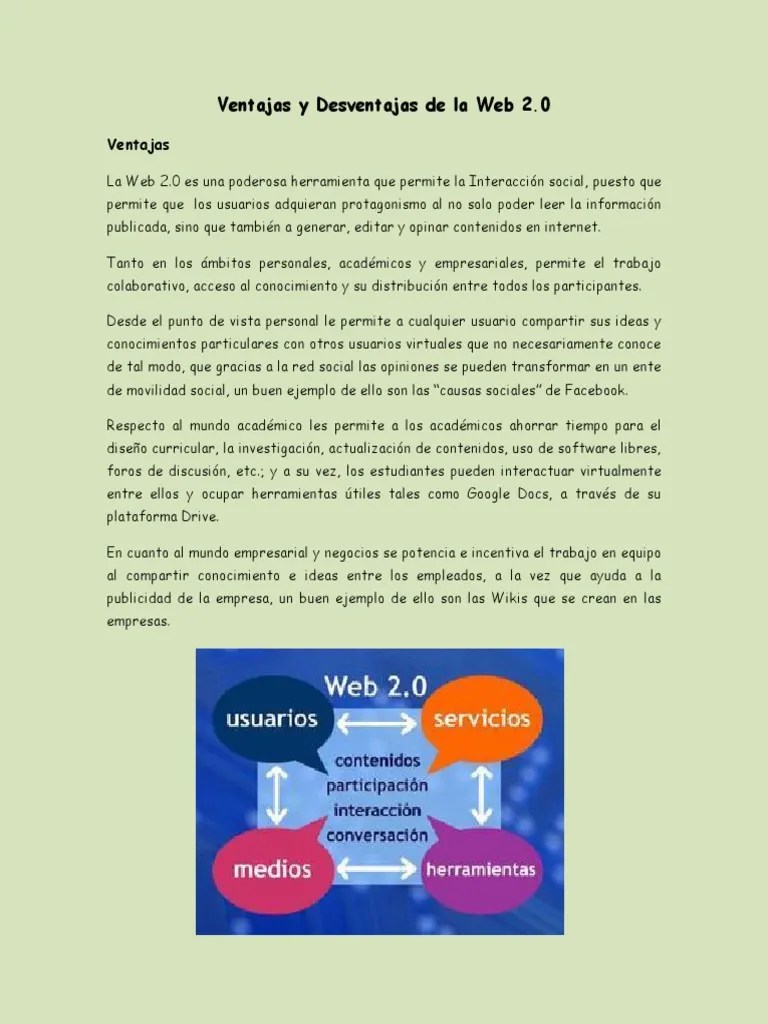 Ventajas Y Desventajas Web 2.0 | PDF | Web 2.0 | Servicio De Redes Sociales