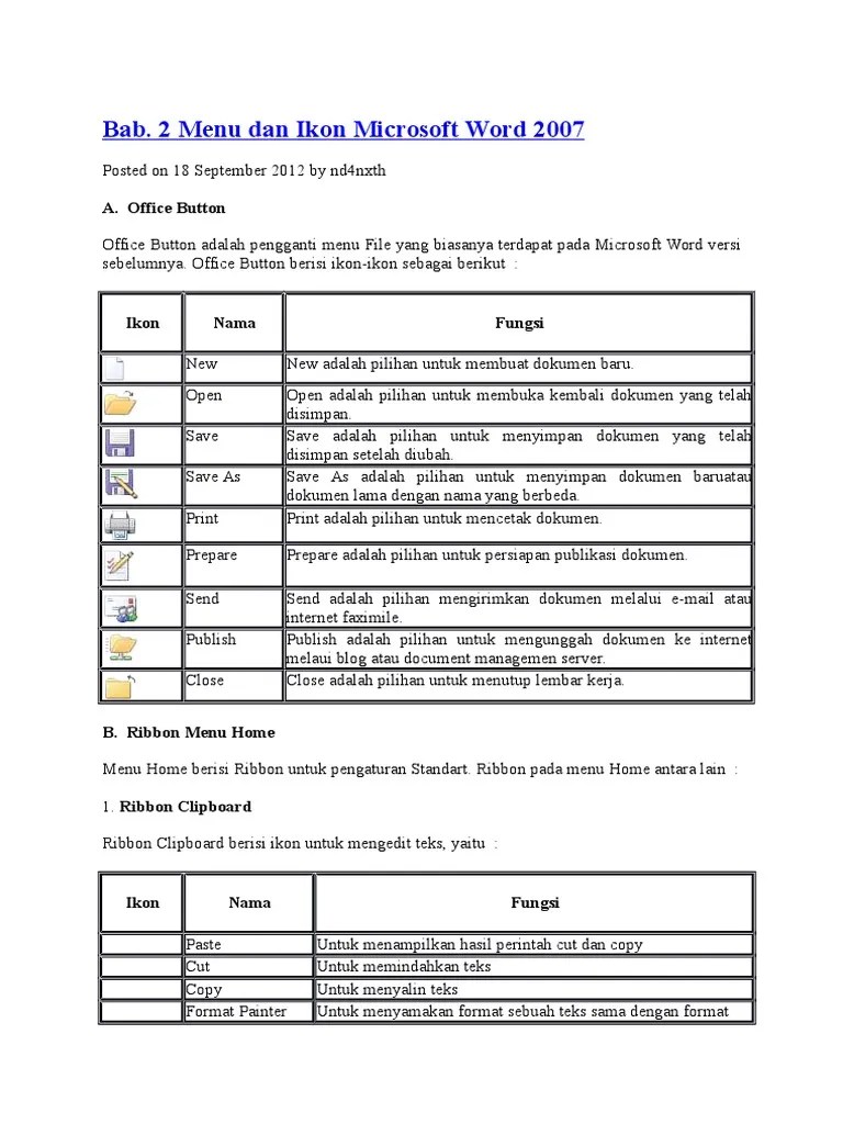 Bab. 2 Menu Dan Ikon Microsoft Word 2007 | PDF