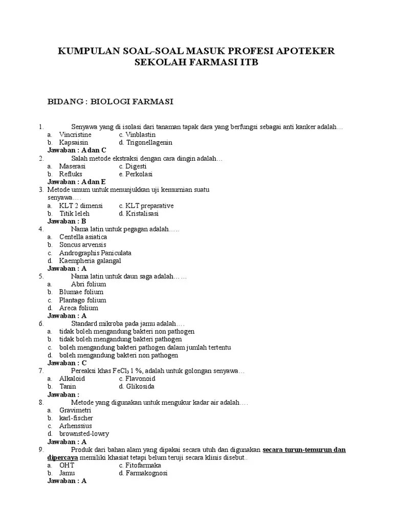 Maybe you would like to learn more about one of these? Soal Biologi Farmasi Pdf