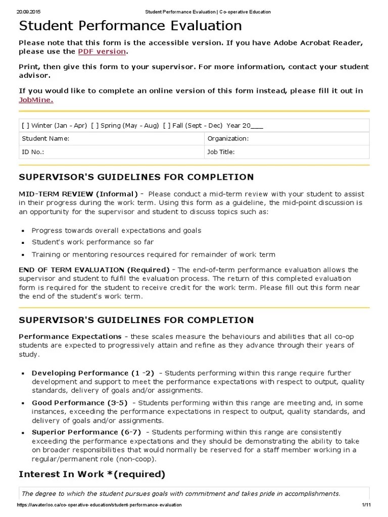 Student Performance Evaluation English Language Class | PDF ...