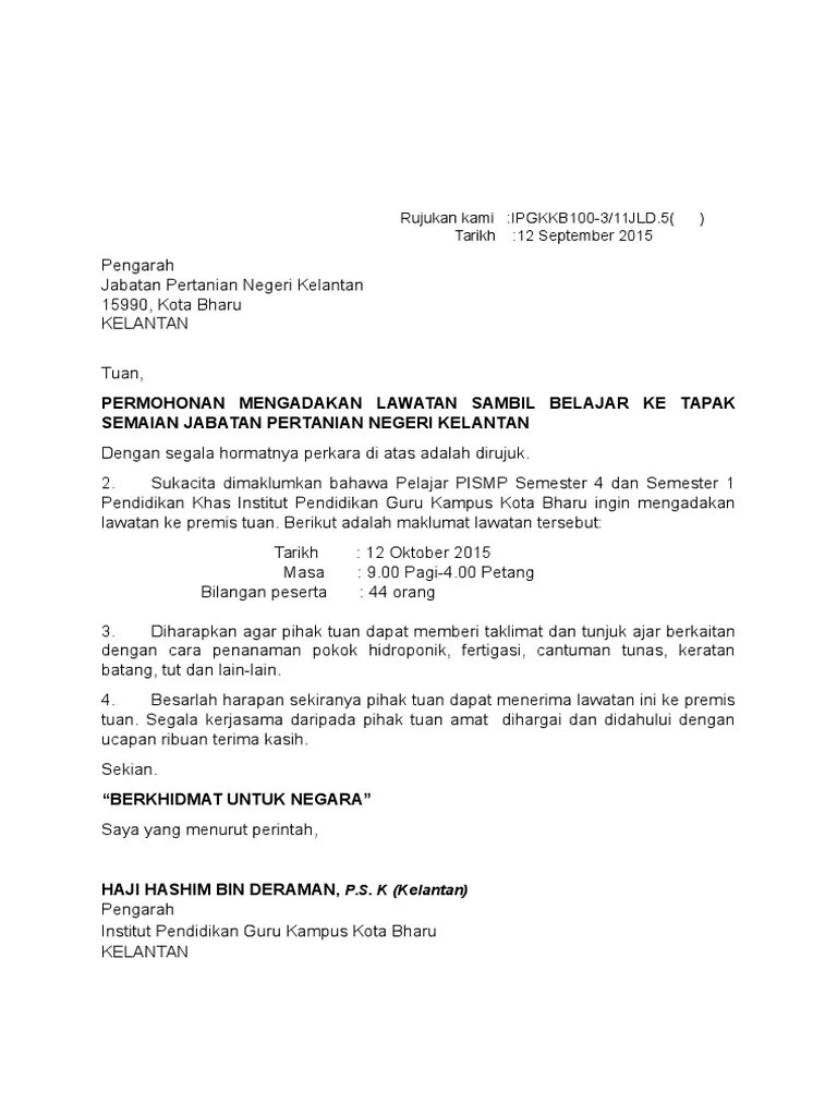 Contoh surat rasmi permohonan bantuan peralatan pertanian. Surat Permohonan Lawatan Pertanian Pdf