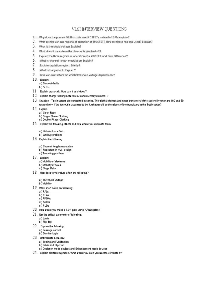 Vlsi Interview Questions | PDF | Mosfet | Cmos
