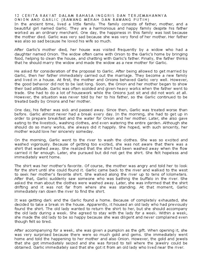 Contoh Cerita Fiksi Dalam Bahasa Inggris Dan Terjemahannya