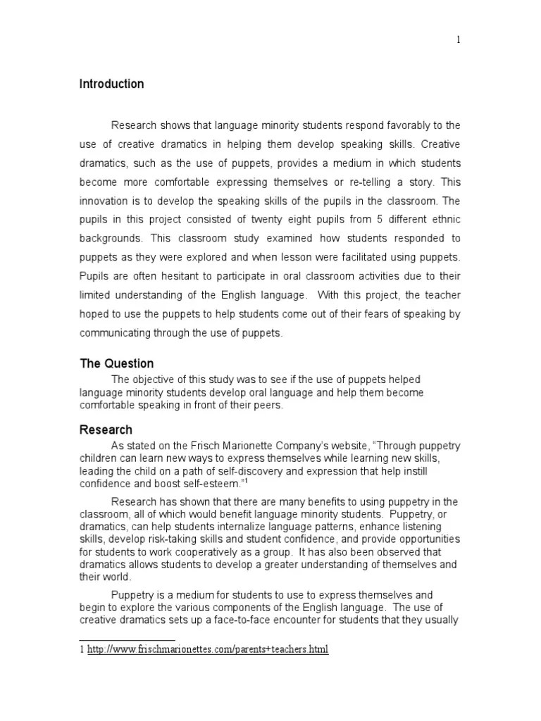 Proposal For Puppet Project | PDF | Puppetry | English As A Second Or Foreign Language