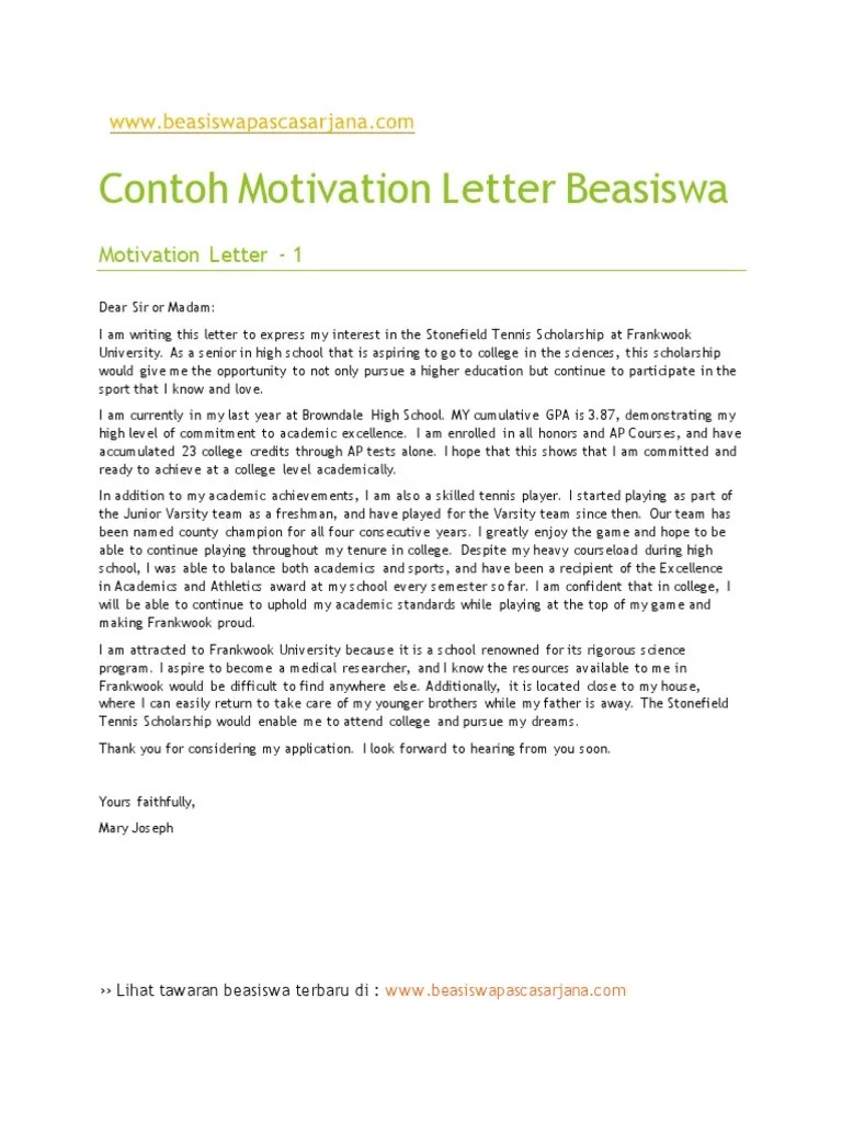 Kamu lagi cari contoh motivation letter untuk mengajukan beasiswa? Contoh Motivation Letter Beasiswa Pdf