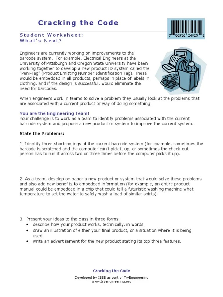 Cracking the code: student worksheet: what's next?