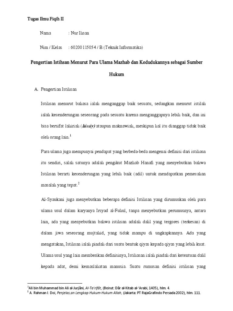 Pengertian Istihsan Menurut para Ulama Mazhab Dan Kedudukannya Sebagai  Sumber Hukum | PDF