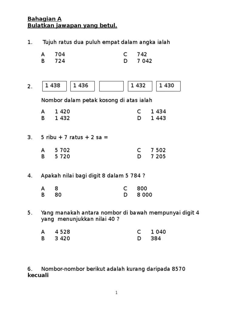 Kertas peperiksaan ini adalah matematik untuk murid darjah 3 mengikut kurikulum standard sekolah rendah (kssr). soalan matematik tahun 3