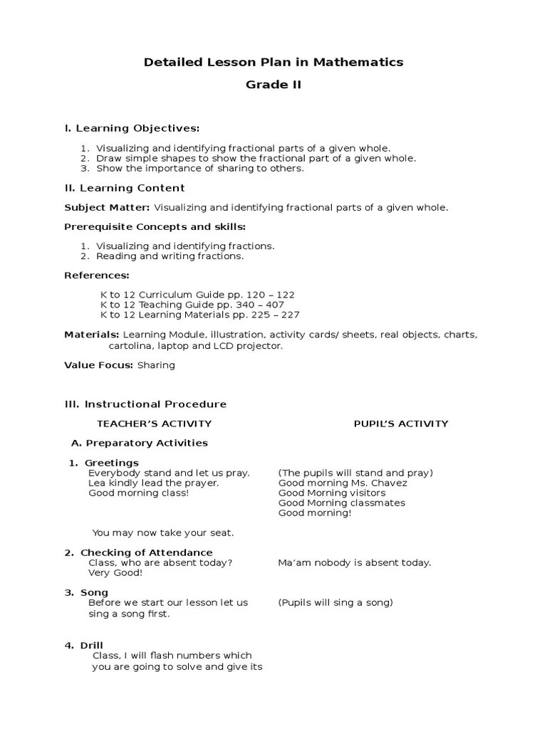 Detailed Lesson Plan In Mathematics Te Azeth | PDF | Fraction (Mathematics) | Education Theory