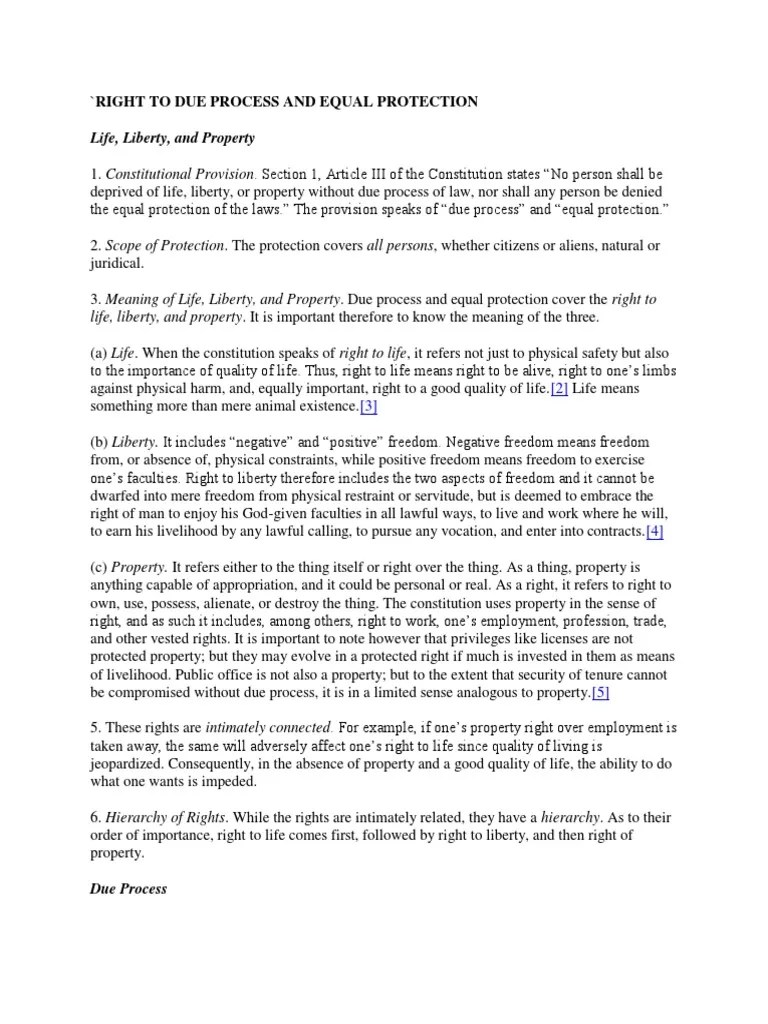 Right To Due Process And Equal Protection | PDF | Due Process Clause ...