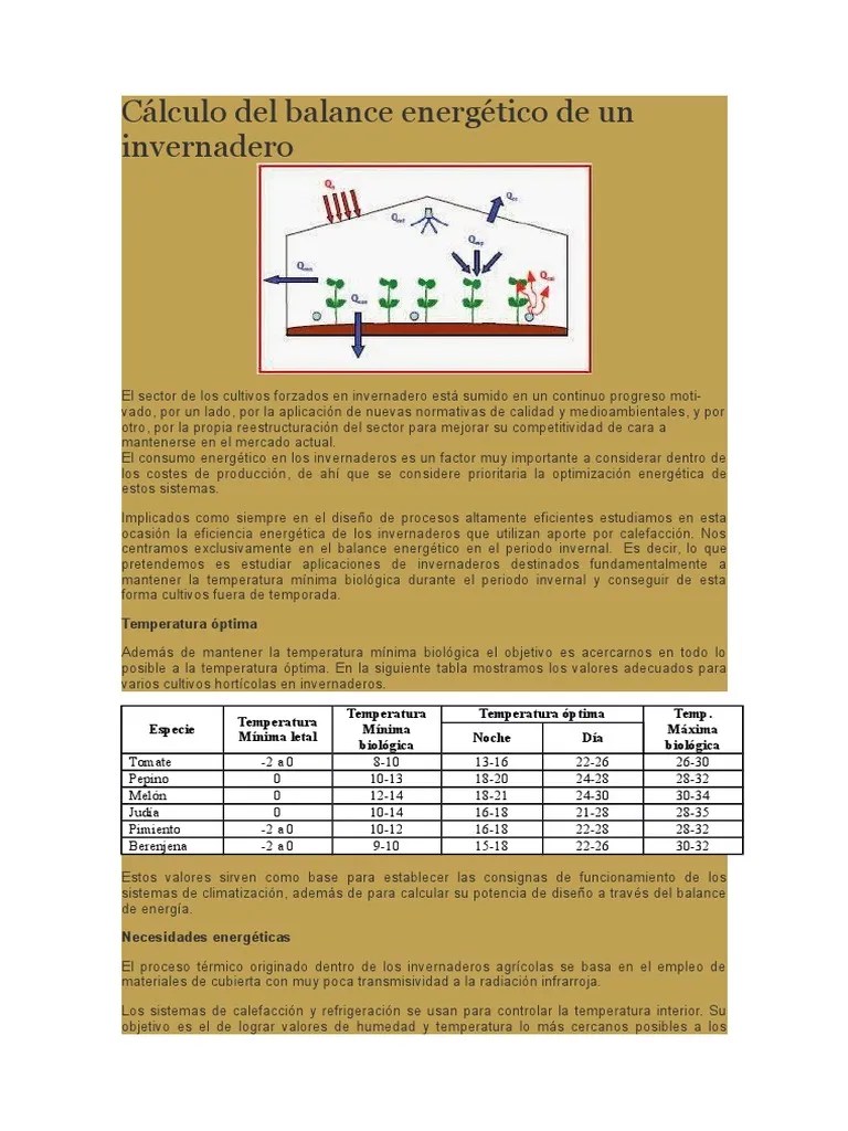 Cálculo Del Balance Energético De Un Invernadero | PDF | Invernadero ...