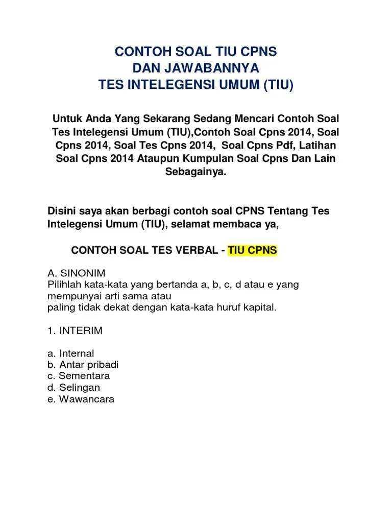 Soal Dan Jawaban Tes Tiu Cpns 2018 Kumpulan Contoh Surat Dan Soal Terlengkap Cute766