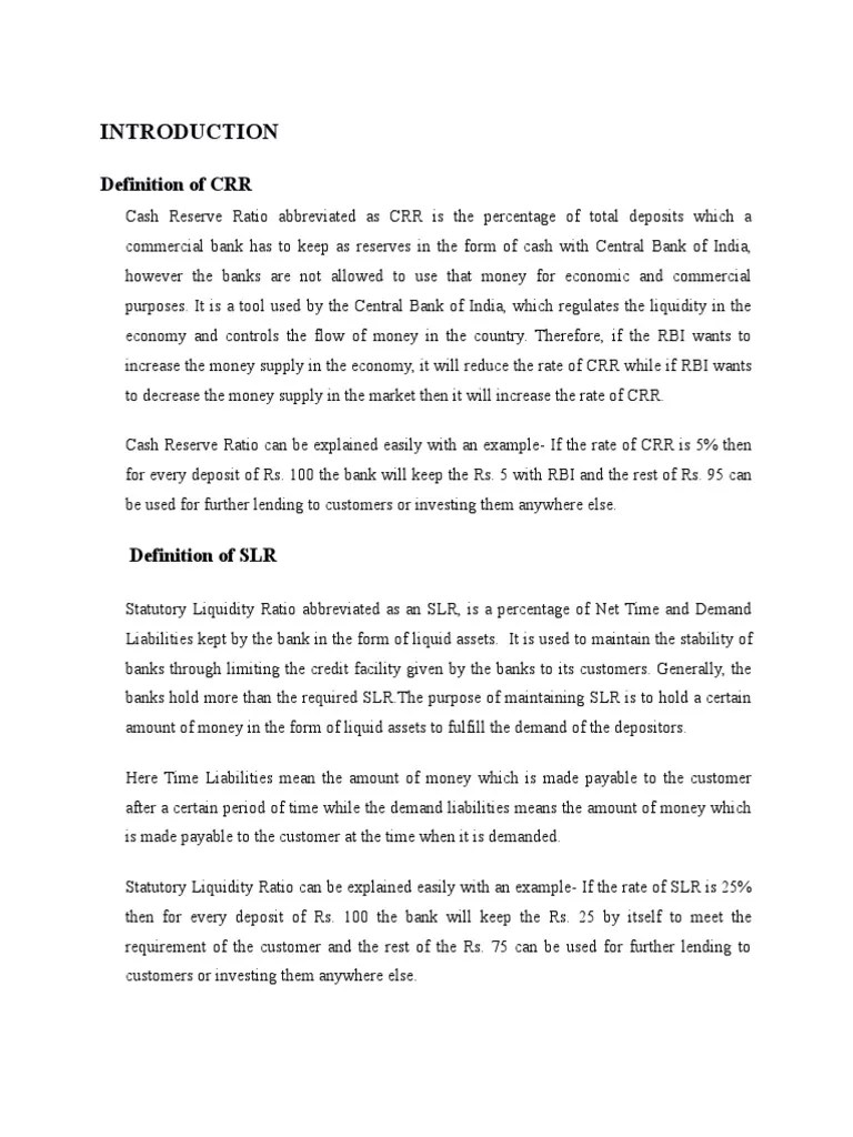 CRR And SLR | PDF | Reserve Bank Of India | Banking