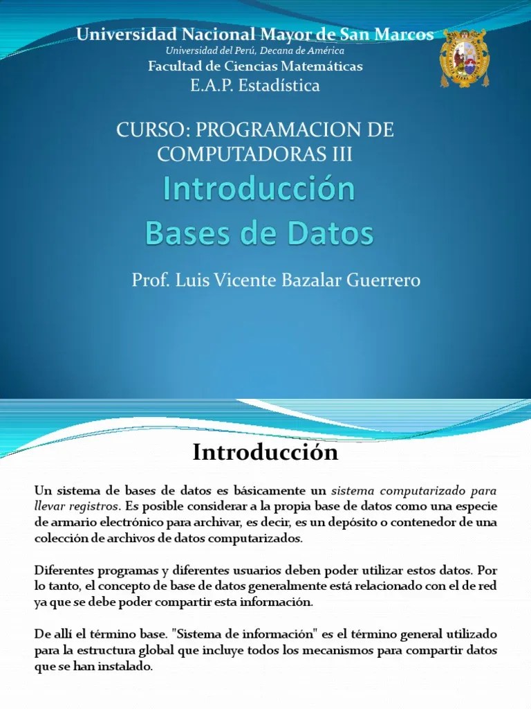 Introducción Base De Datos | PDF | Bases De Datos | SQL