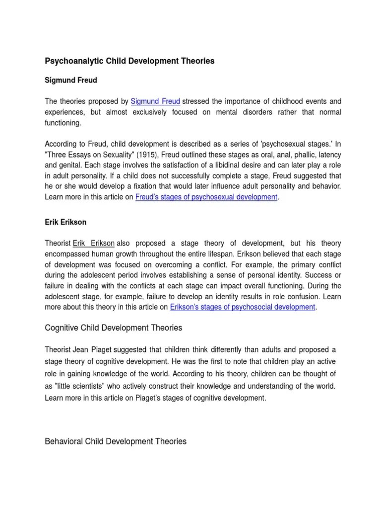 Psychoanalytic Child Development Theories | PDF | Child Development ...