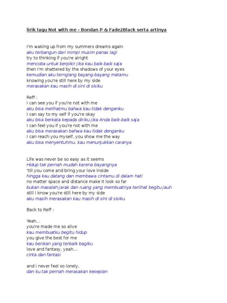 Lirik Lagu Bondan Not With Me Dan Artinya – Belajar