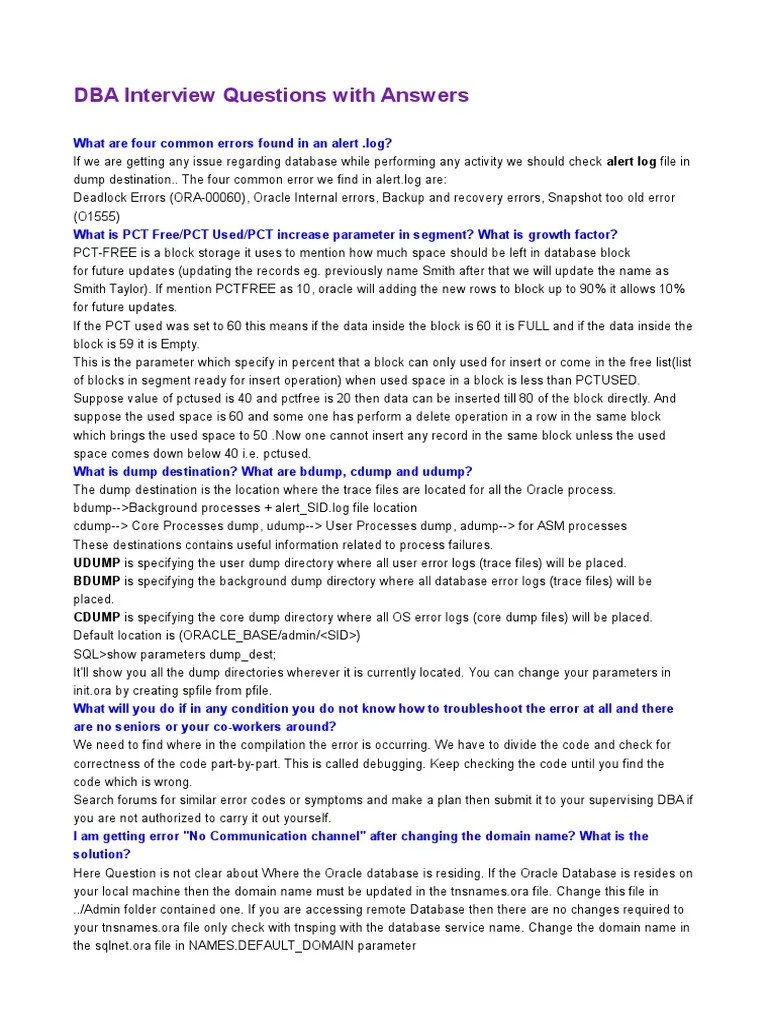DBA Interview Questions With Answers | PDF | Oracle Database | Backup