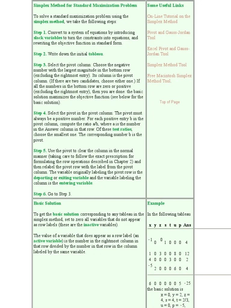Simplex Method For Standard Maximization Problem | PDF | Linear ...