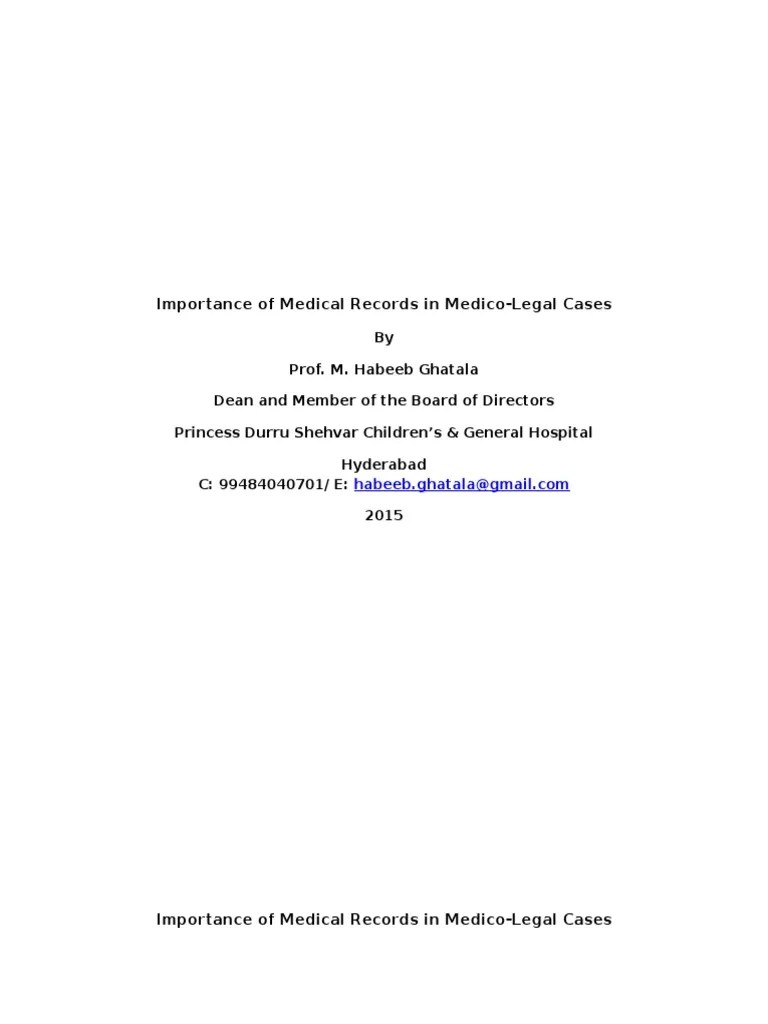 Importance Of Medical Records In Medico-Legal Cases | PDF | Medical ...