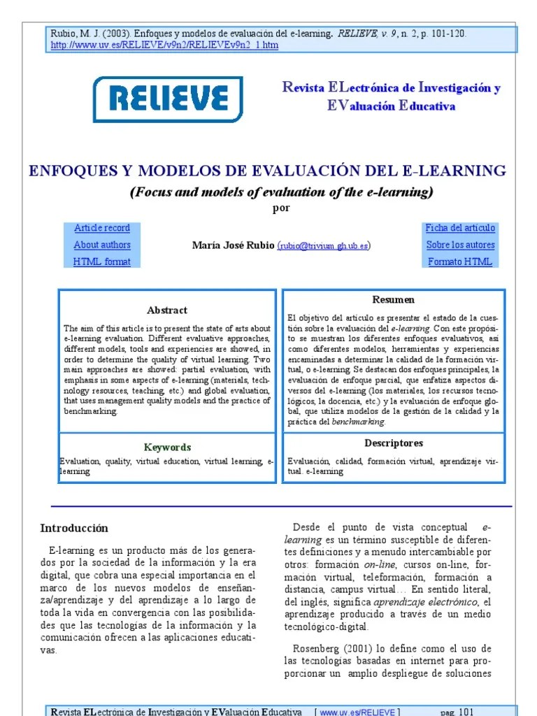 Enfoques Y Modelos De Evaluacion E Learning | PDF | Evaluación | Software
