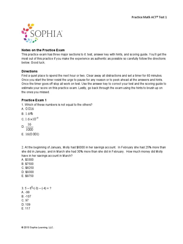 Act Practice Math Test 1 | PDF | Fraction (Mathematics) | Triangle