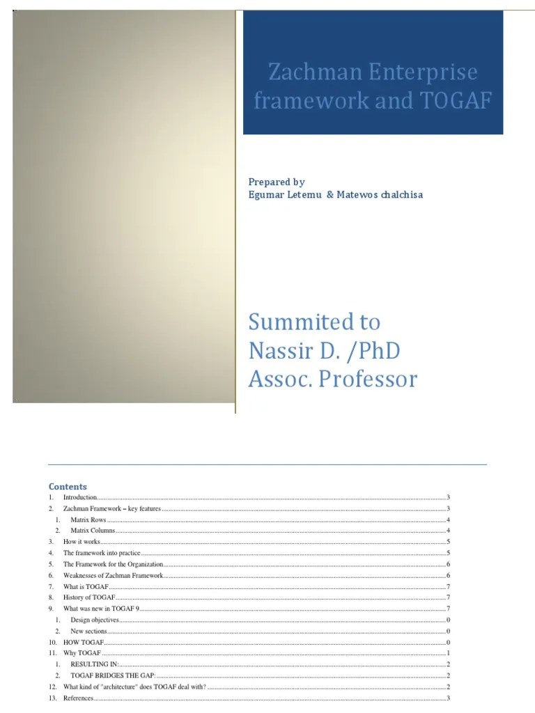 Final Zachman And TOGAF Enterprise Framework | PDF | Enterprise ...