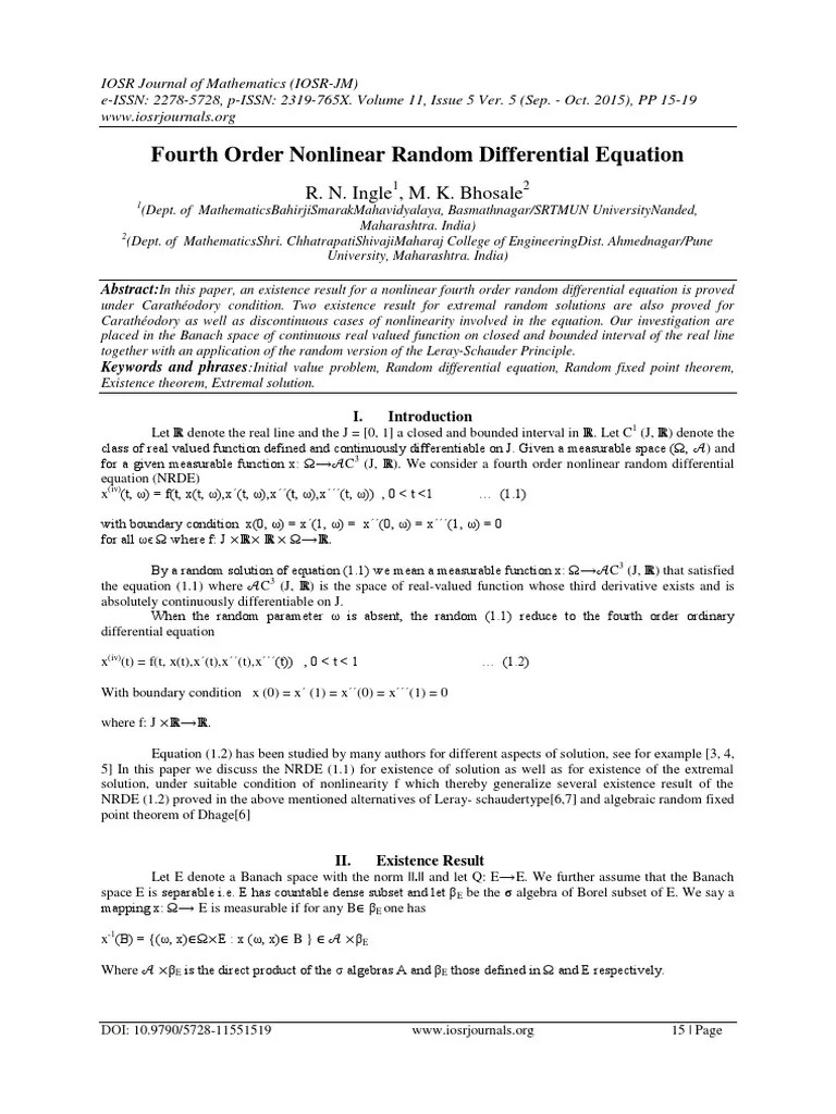 Fourth Order Nonlinear Random Differential Equation | PDF | Nonlinear System | Banach Space
