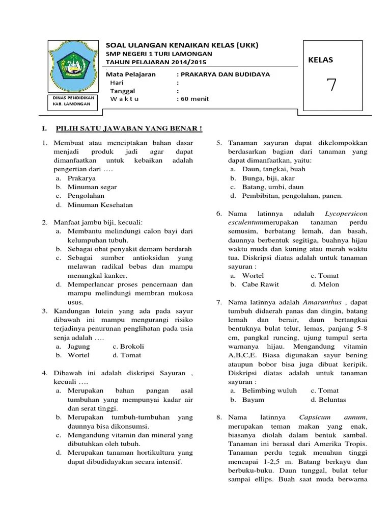 Soal Serealia Jawaban Pdf Membersihkan tanama induk e.