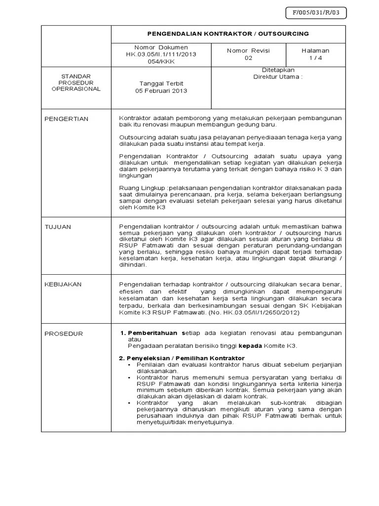 Syarat, tata cara dan dasar hukum kemitraan kso. Sop Pengendalian Kontraktor Pdf
