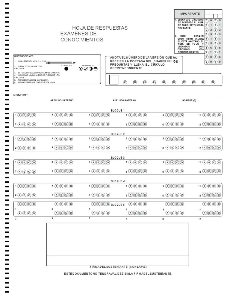HOJA DE RESPUESTAS EXÁMENES Enlace | PDF