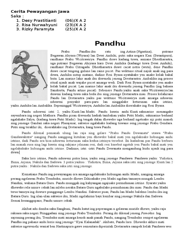 Deskripsi Wayang Yudistira Dalam Bahasa Jawa