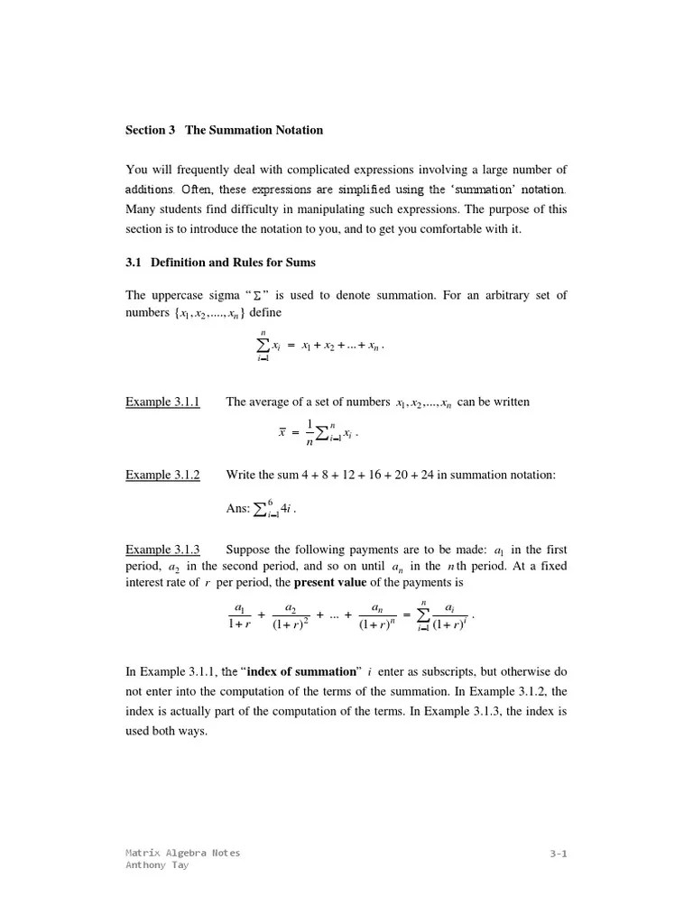03 Summation Notation | PDF | Summation | Mathematical Objects