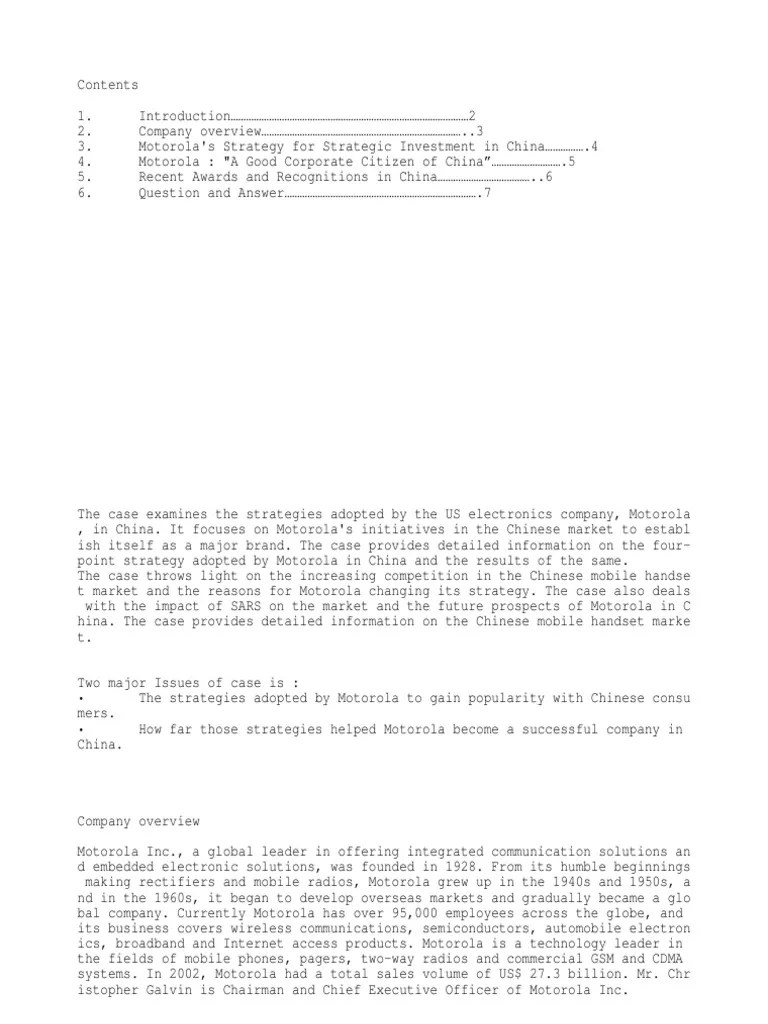 Motorola Case Study | PDF | Motorola | China