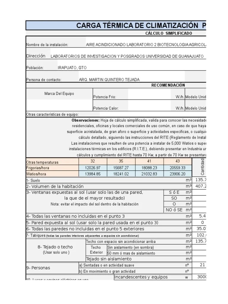 Calculo Aire Acondicionado | PDF | Hvac | Aire Acondicionado
