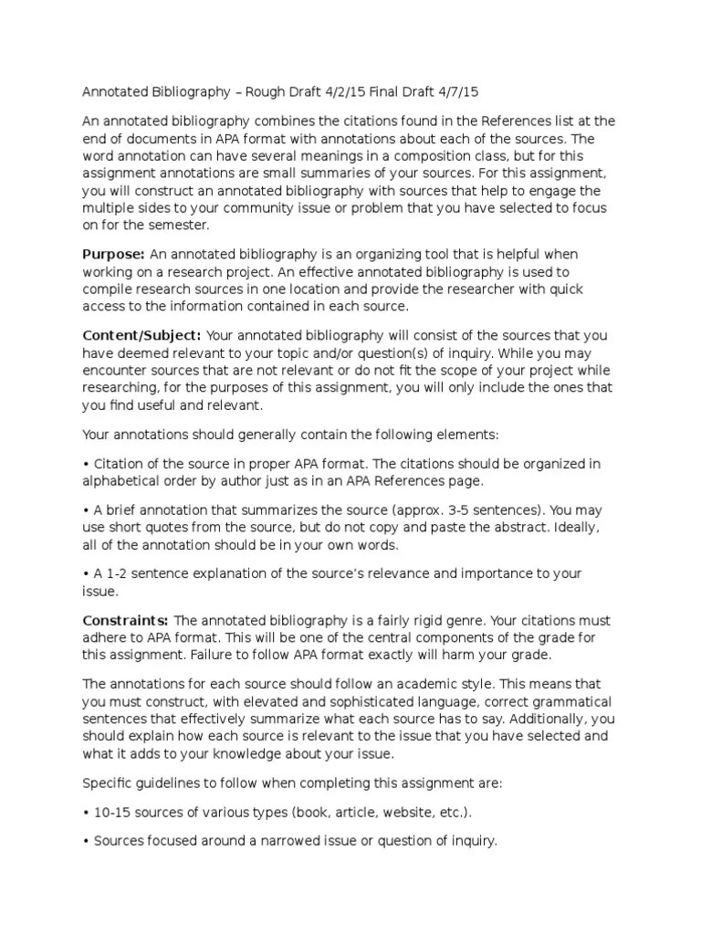 Annotated Bibliography Assignment Sheet | PDF | Bibliography | Citation