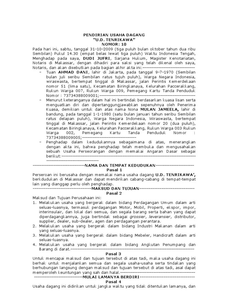 2.1 syarat pendirian perusahaan dagang (pd); Tugas Perjanjian Pendirian Usaha Dagang Pdf