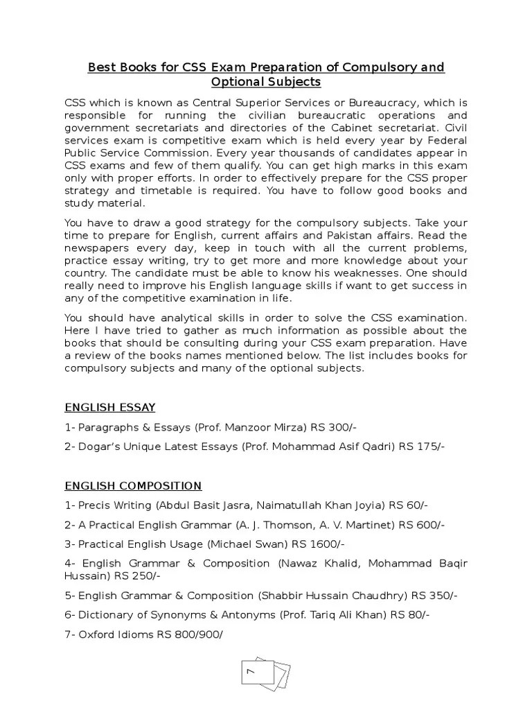 Best Books For CSS Exam Preparation Of Compulsory And Optional Subjects ...