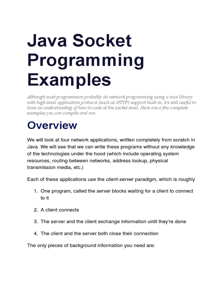 Java Socket Programming Examples | PDF | Port (Computer Networking) | Hypertext Transfer Protocol