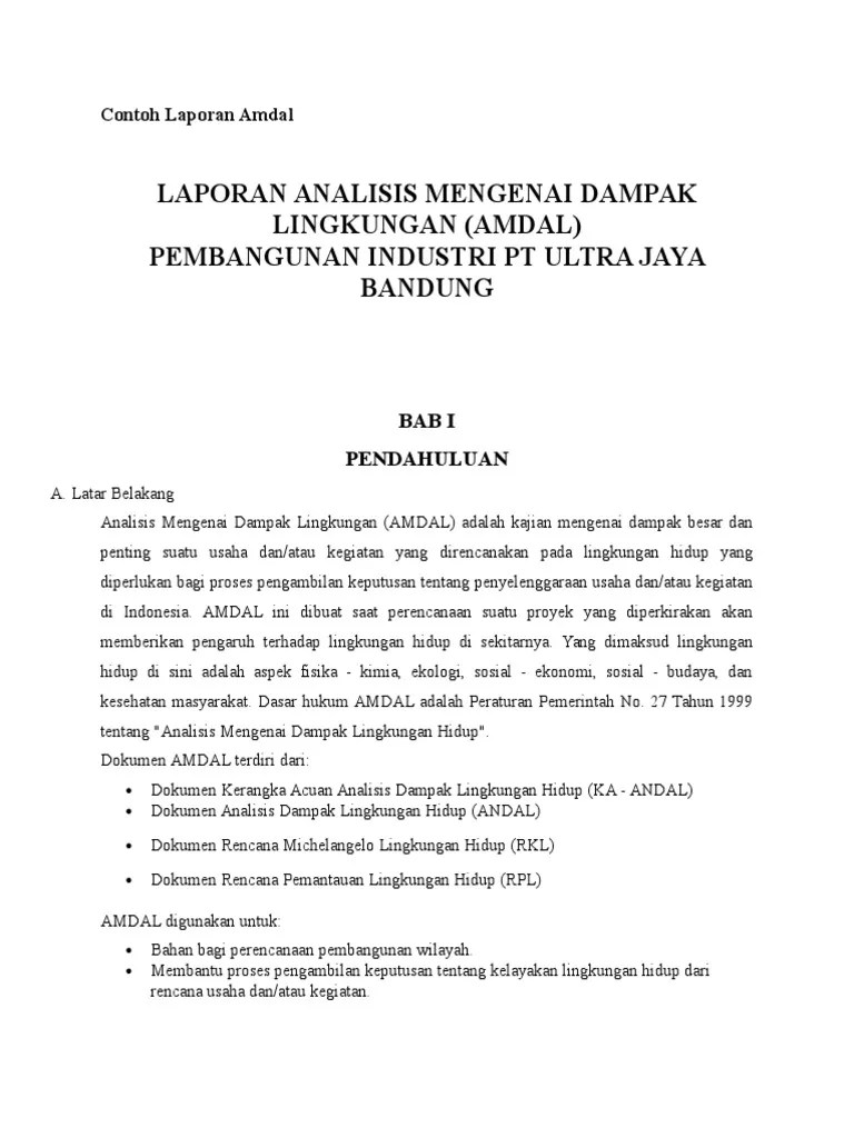 Lingkungan hidup (rpl) dalam rangka peningkatan kapasitas dan pembangunan fasilitas . Contoh Laporan Amdal Pdf