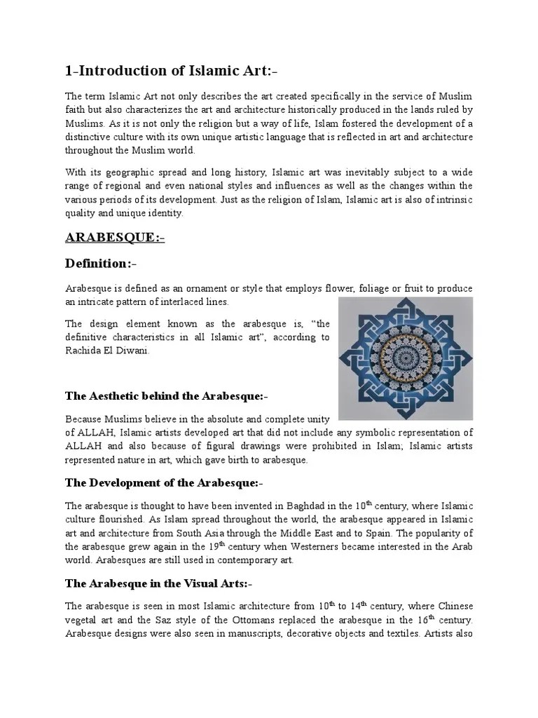 1-Introduction Of Islamic Art:-: Arabesque:-Definition | PDF | Aesthetics | Religion And Belief