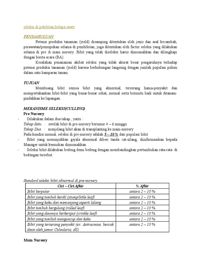 Seleksi Di Pebibitan Kelapa Sawit | PDF