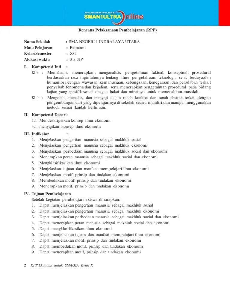 Doc Contoh Rpp Ekonomi Sma Kurikulum 2013 Revisi 2016 Maulana Al Kahfy Academia Edu 