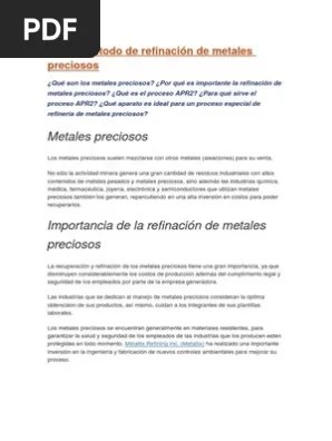 Metodo De Refinacion De Metales Preciosos Metales