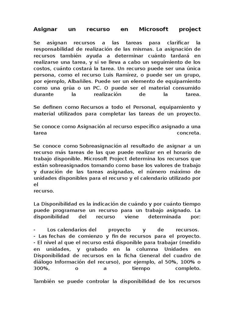 Asignar Un Recurso En Microsoft Project | PDF | Point And Click | Microsoft